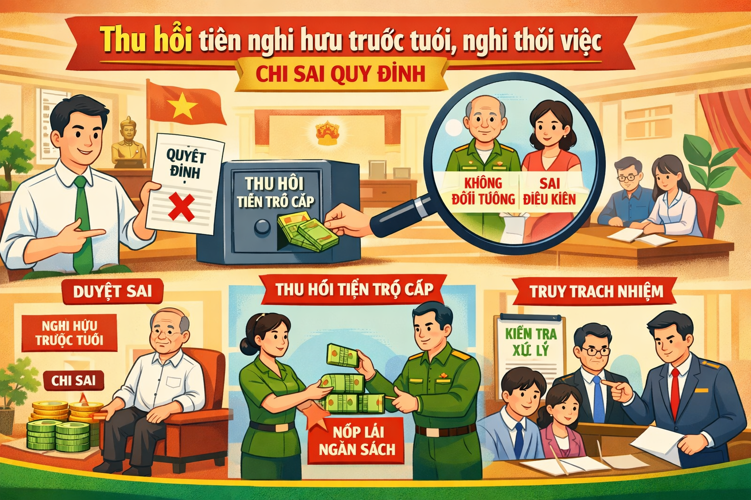 Thu hồi tiền nghỉ hưu trước tuổi, nghỉ thôi việc của công chức, viên chức chi sai quy định