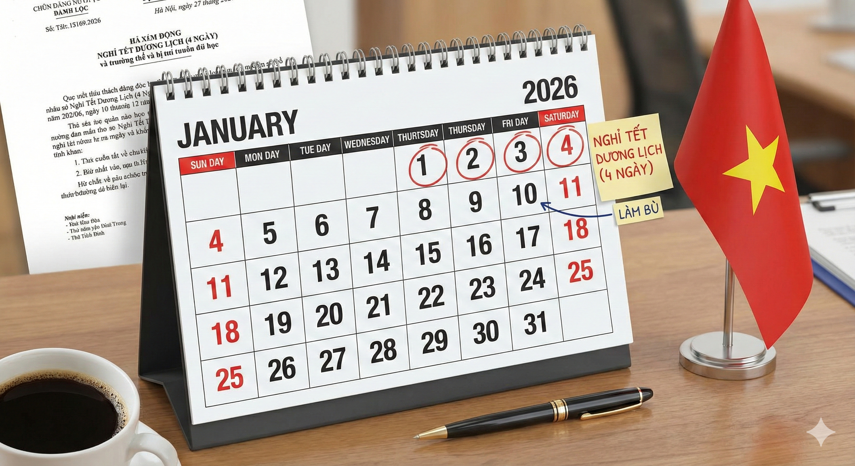 Chốt phương án: Lịch nghỉ Tết Dương lịch 2026 kéo dài 4 ngày cho công chức, viên chức