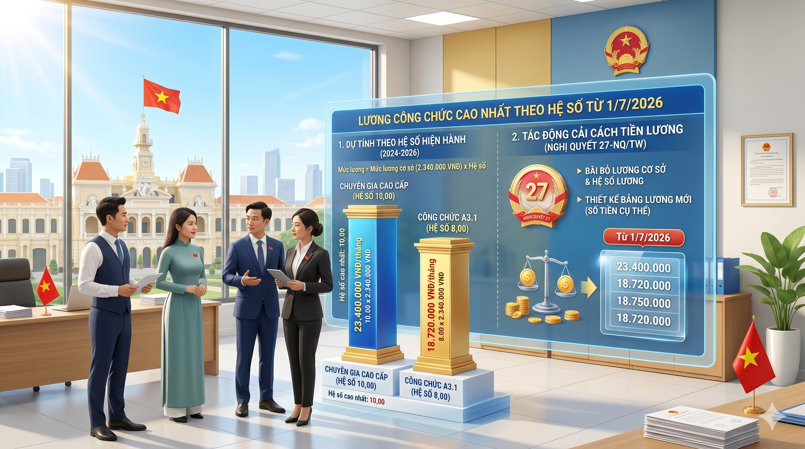 Lương công chức cao nhất theo hệ số từ 1/7/2026 là bao nhiêu?