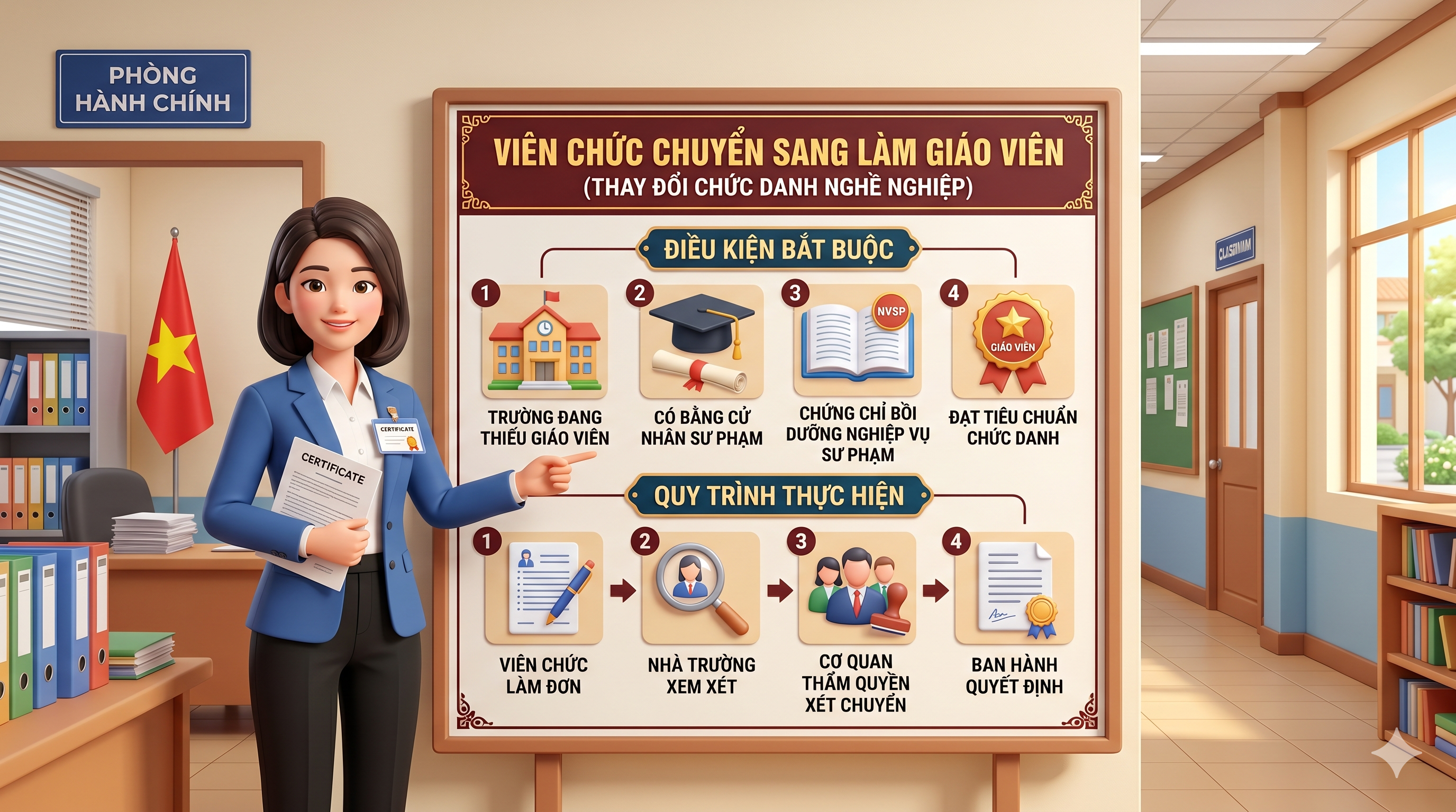 Viên chức được chuyển sang làm giáo viên khi trường thiếu giáo viên nếu đáp ứng đủ điều kiện
